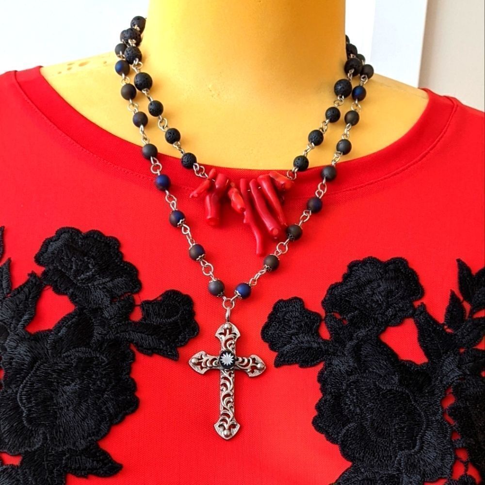 Handmade Goth Agate Druzy Rosary Necklace